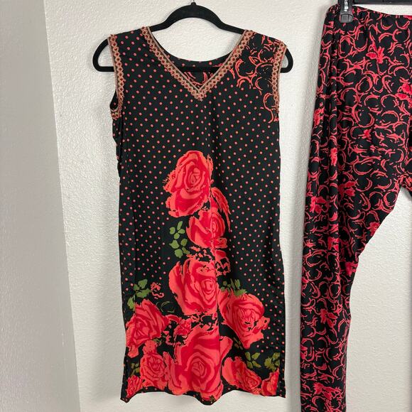 Approx Size S/M Kurta Set Top & Pants Stretch Elastic Floral Boho Paisley Design - Picture 3 of 10